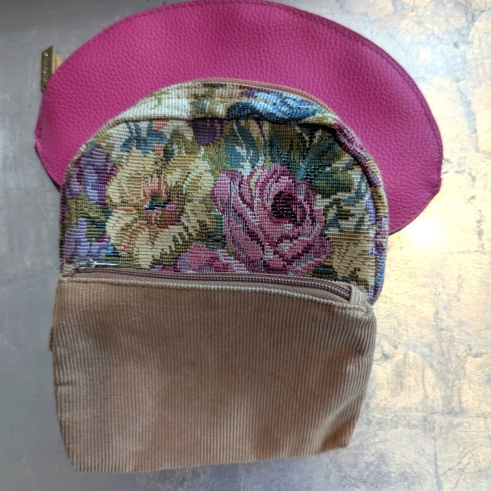 🩷 Clinique Pink, Tapestry, Cordoroy, 3 Cosmetic Zipper Bags Makeup Feminine
